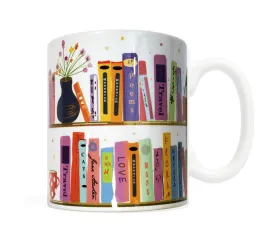 Colorful Book Shelf 11 ounce Ceramic Mug for Book Lovers