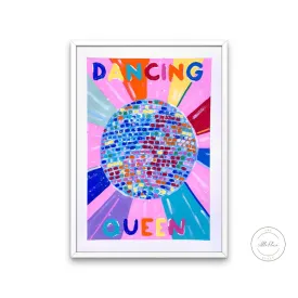 Dancing Queen PRINTABLE WALL ART, Colorful Preppy Room Decor, College Dorm Poster, Trendy Digital Prints, Colorful Disco Ball Poster, Dancer Gift