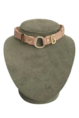 DOLCE & GABBANA BROWN LEATHER CHOKER W GOLD HARDWARE