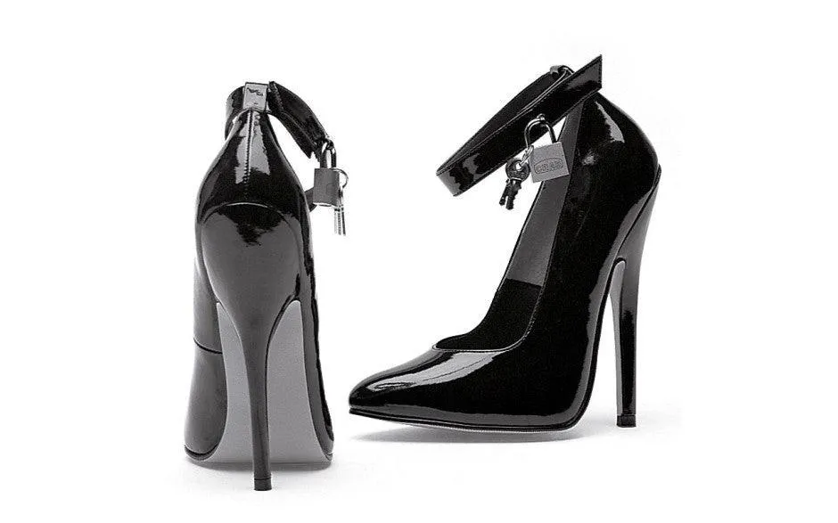 Fetish Pump w Lock and Key Black 6in