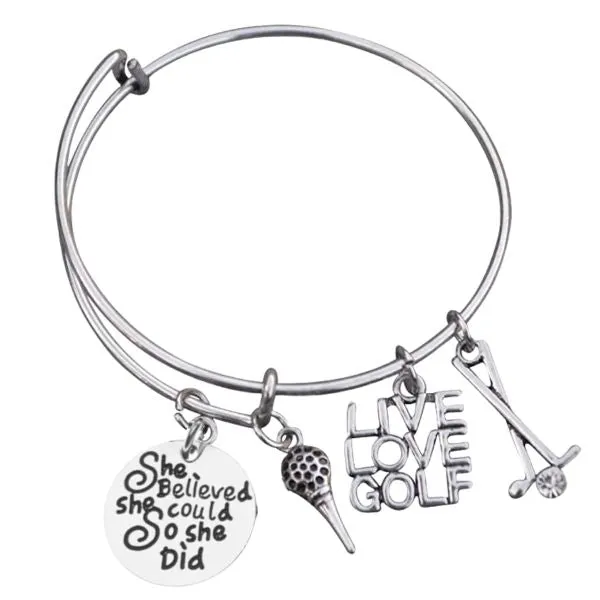 Golf Bangle Bracelet with Inspirational Charm