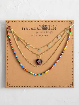 Layered Chain & Millefiori Heart Necklace