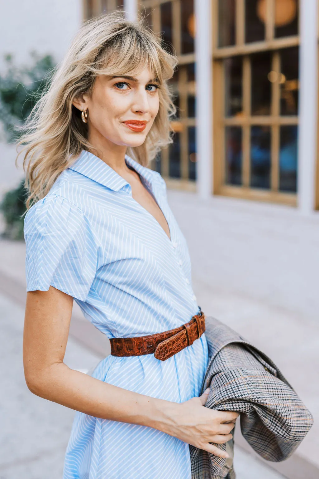 MASON'S DAUGHTER Noah Dress, Blue & White Striped Poplin