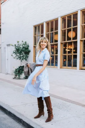 MASON'S DAUGHTER Noah Dress, Blue & White Striped Poplin