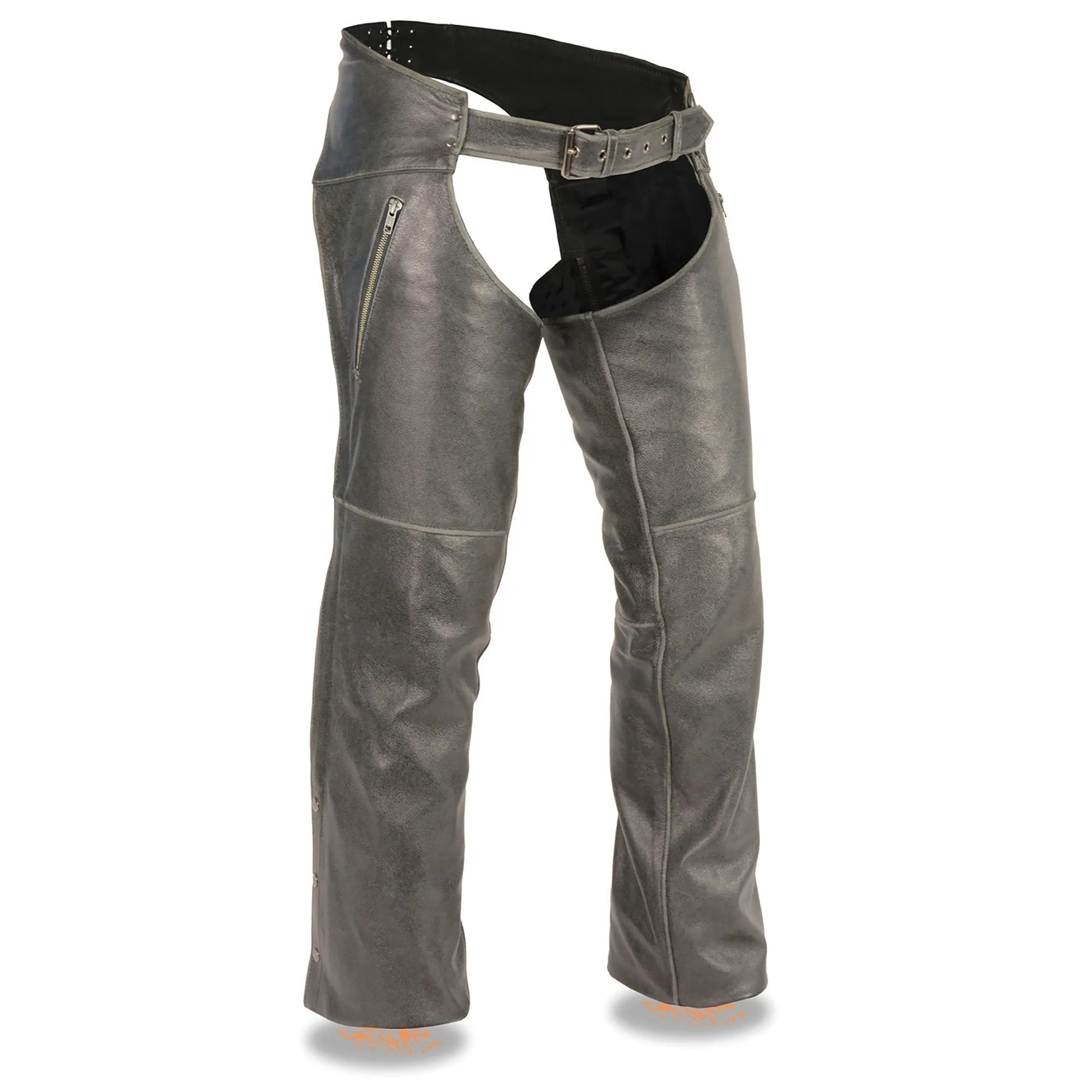 Milwaukee Leather Chaps for Men's Vintage Grey Slate Leather - Deep Zipped Thigh Pockets Motorcycle Chap - MLM5536