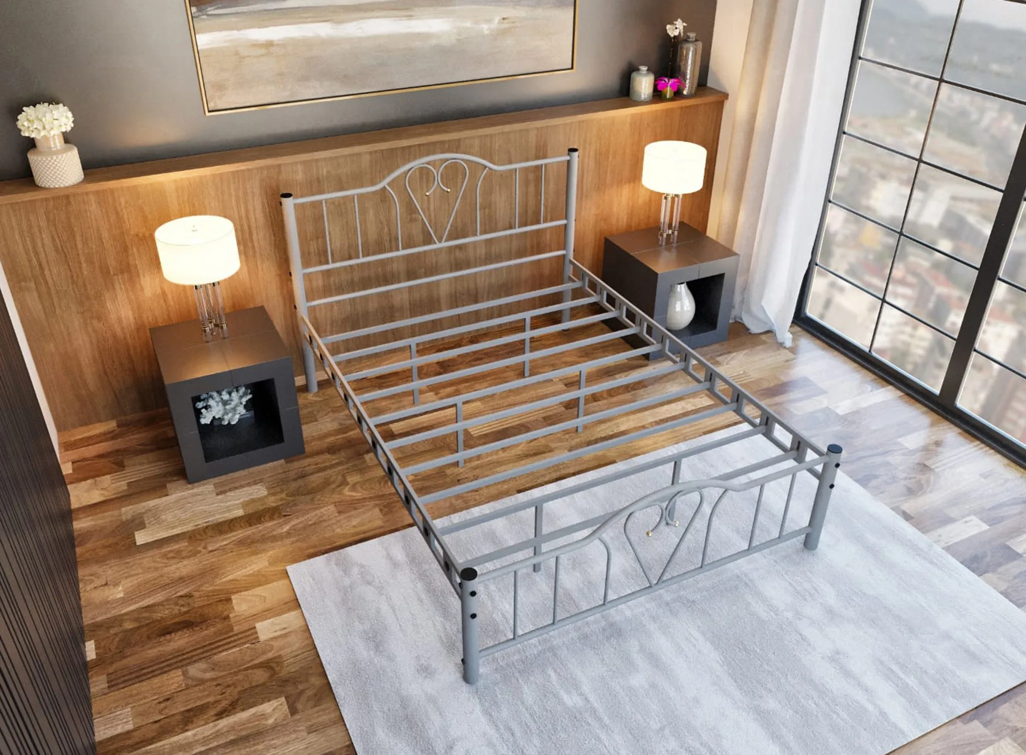 Orkide Metal 4'6FT Double Bed Frame - Silver