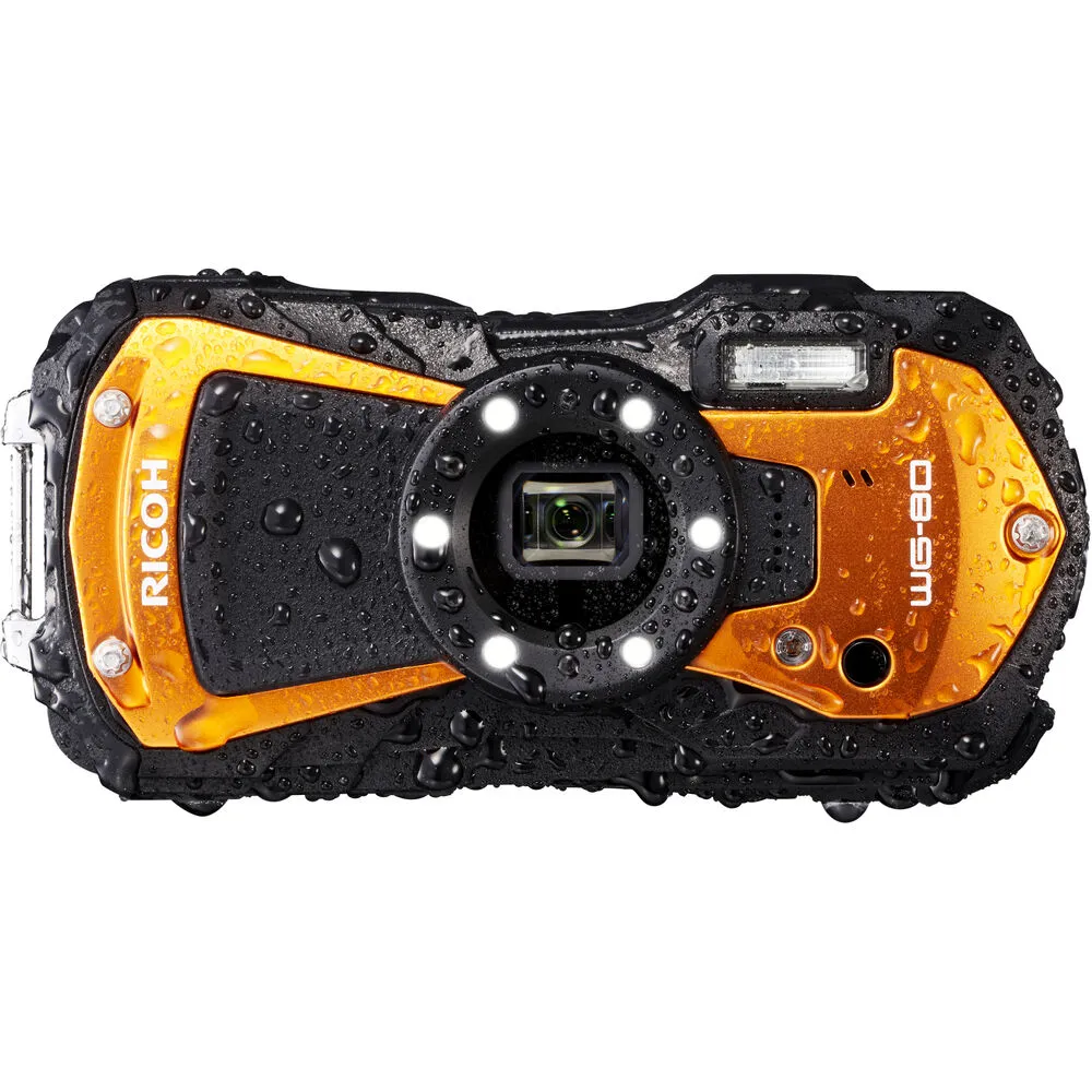 Ricoh WG-80 Waterproof Digital Camera (Orange) with Accessories