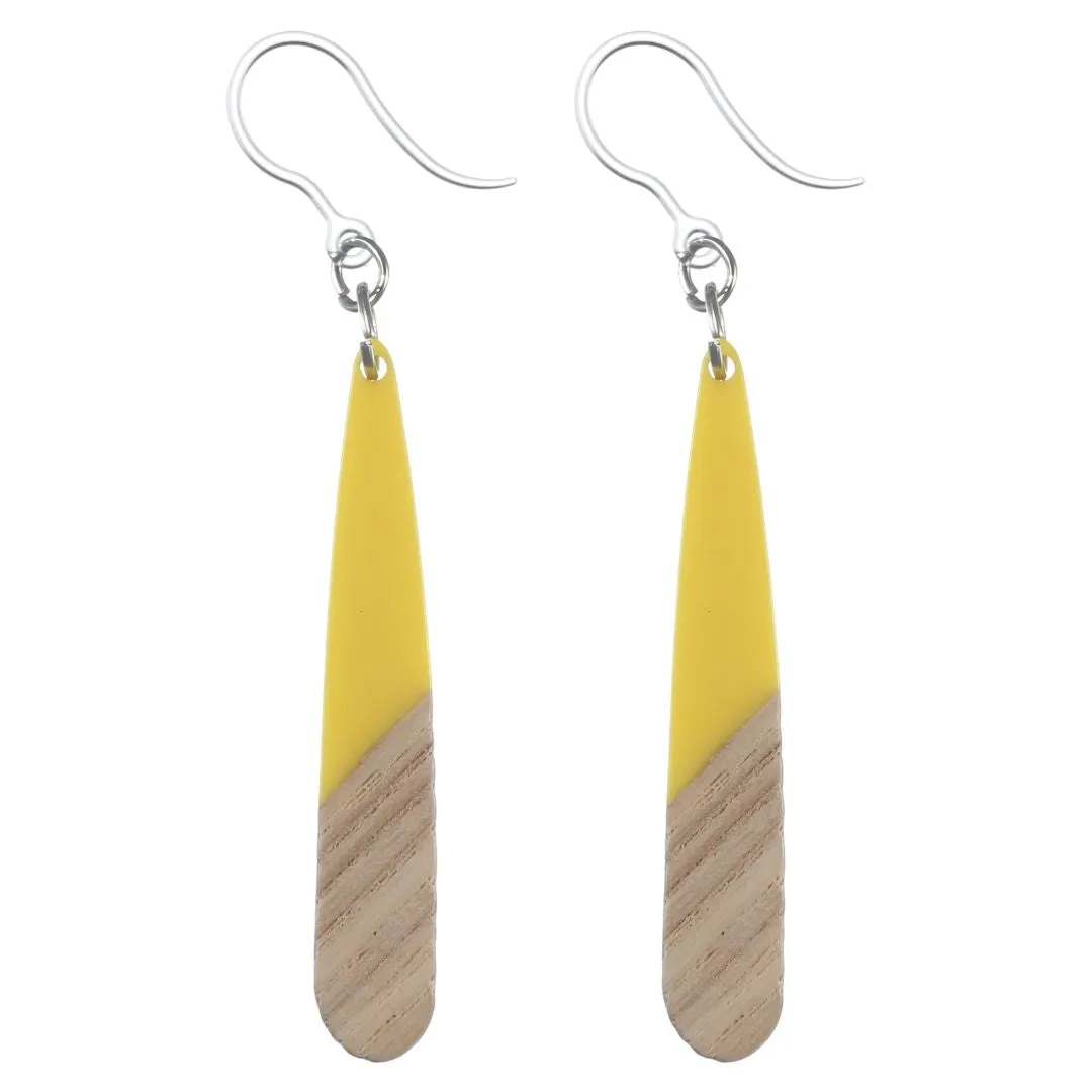 Rounded Wooden Celluloid Dangles Hypoallergenic Earrings for Sensitive Ears Made with Plastic Posts