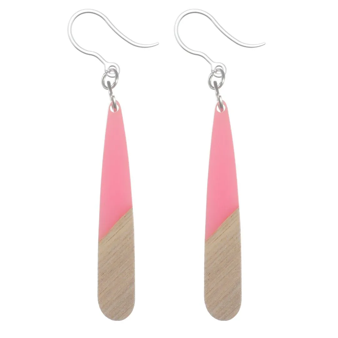 Rounded Wooden Celluloid Dangles Hypoallergenic Earrings for Sensitive Ears Made with Plastic Posts