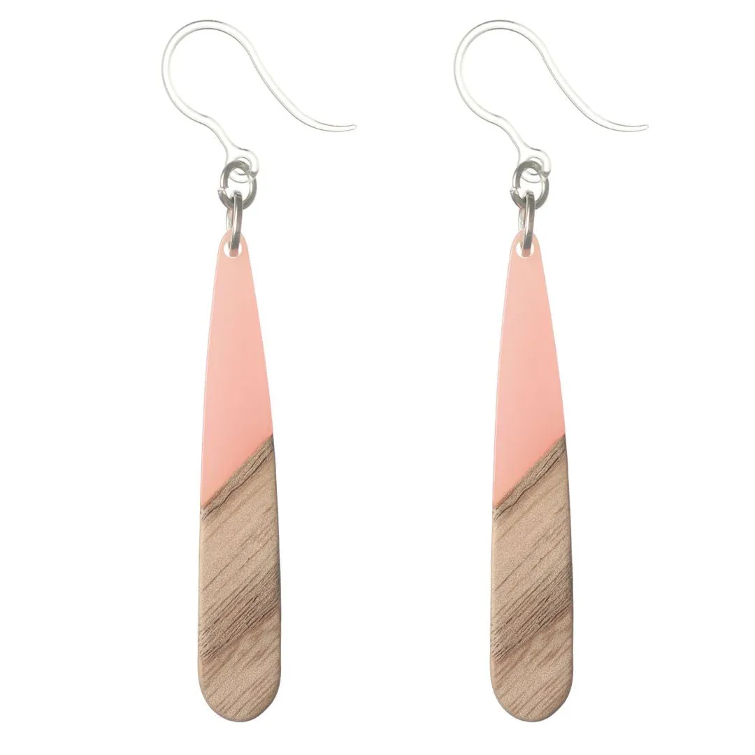 Rounded Wooden Celluloid Dangles Hypoallergenic Earrings for Sensitive Ears Made with Plastic Posts