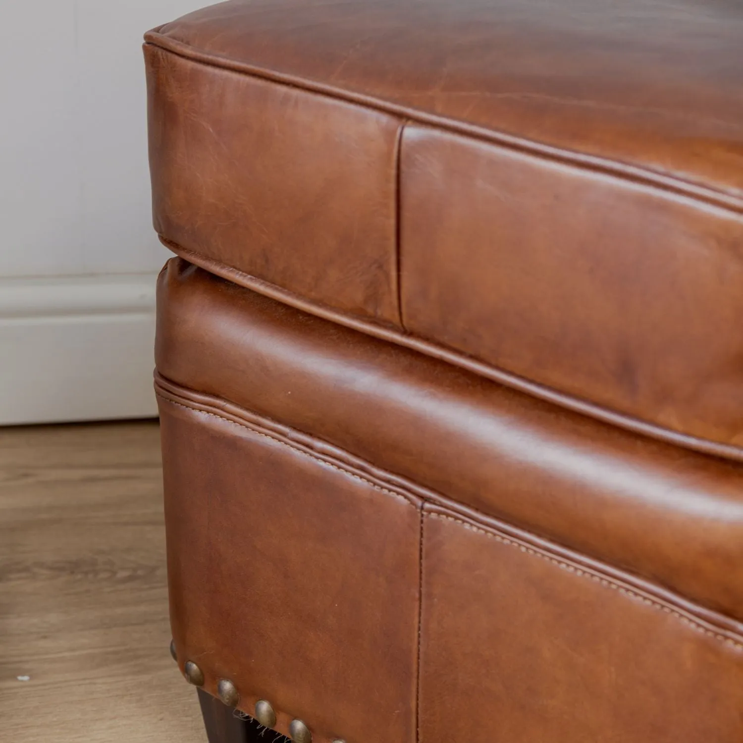 Vintage Brown Leather Footstool