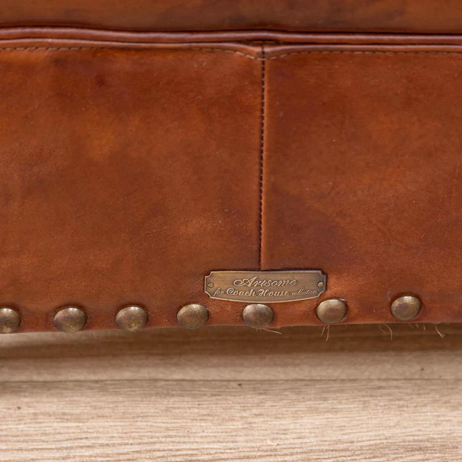 Vintage Brown Leather Footstool