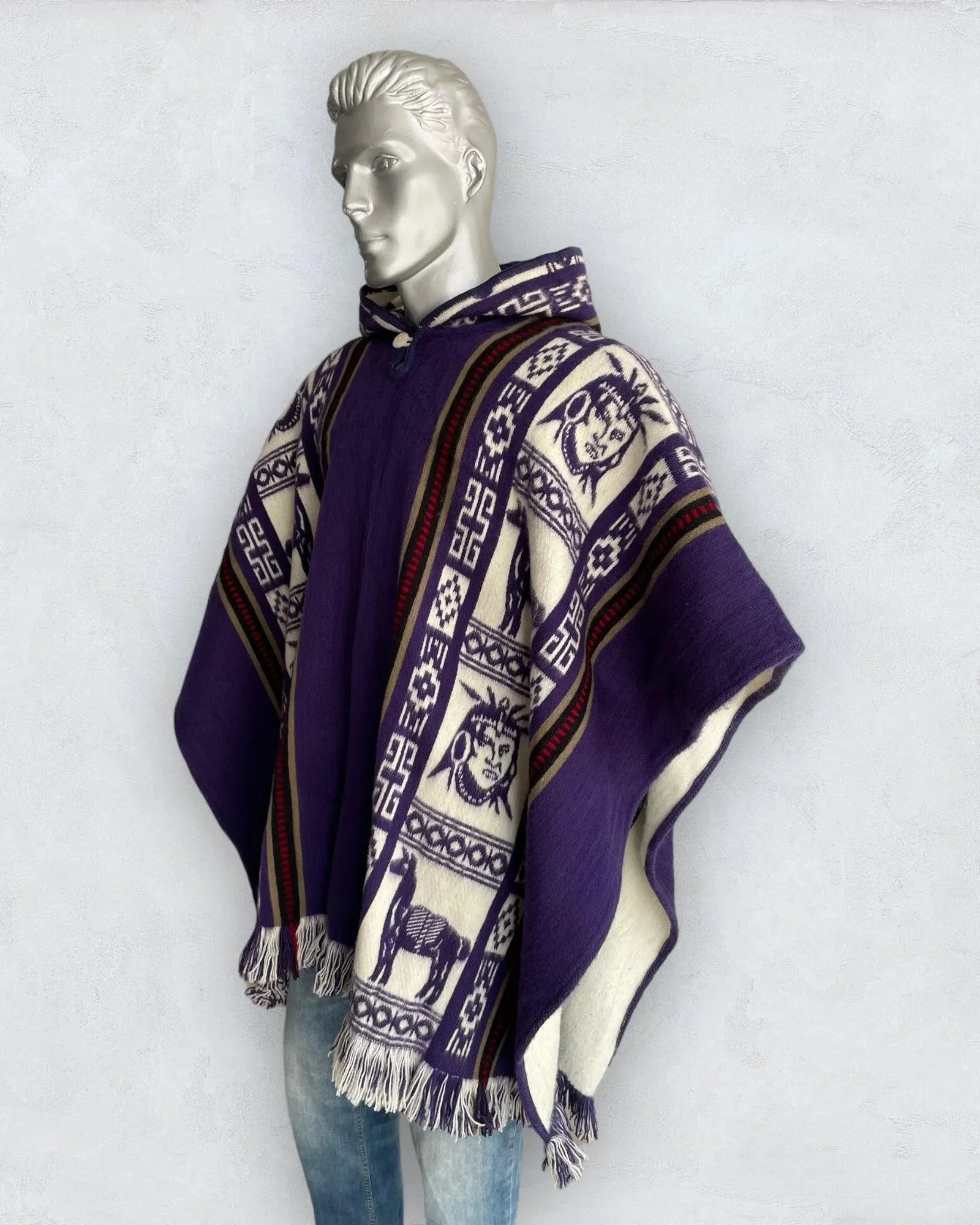 Wool Poncho with Hood color purple