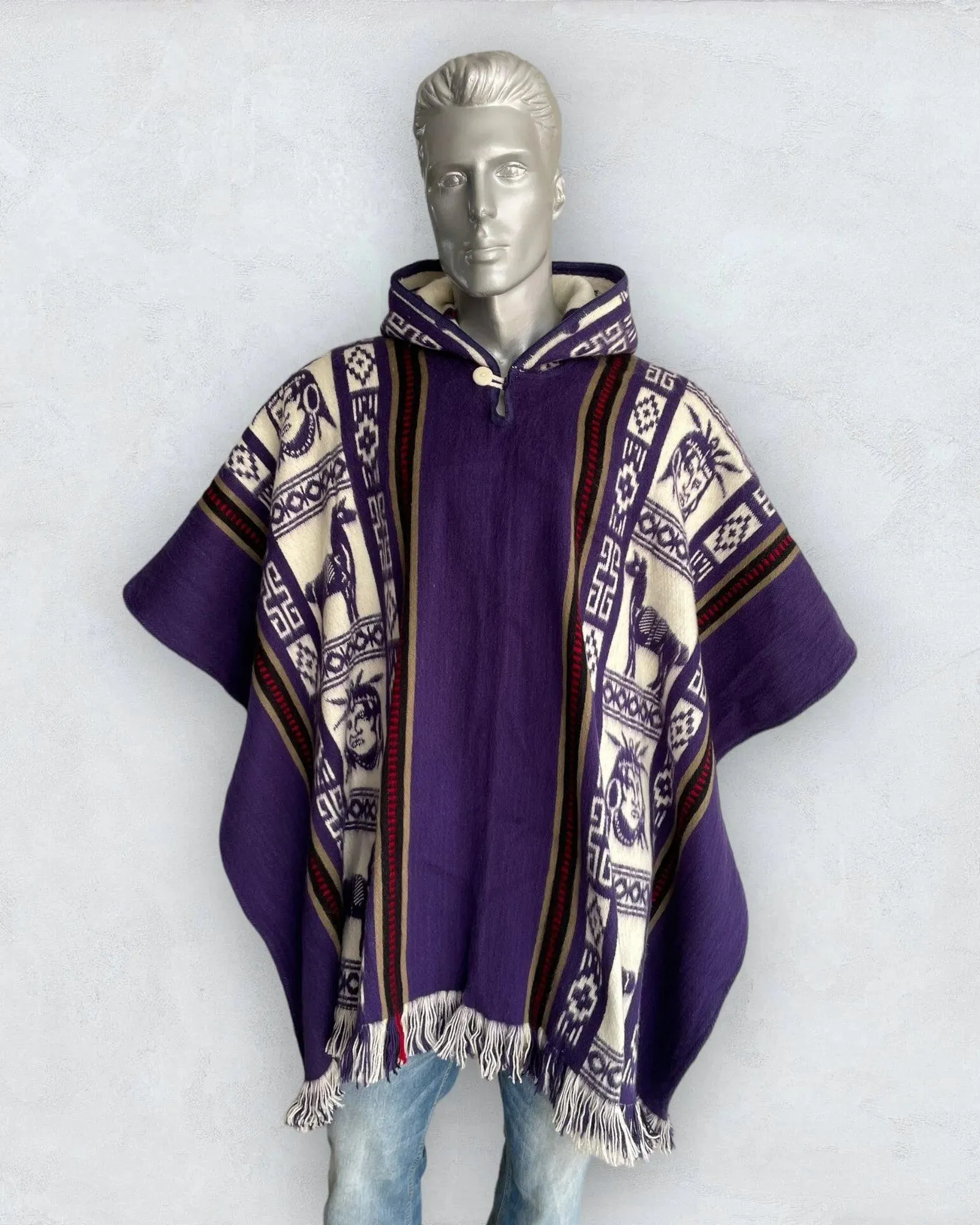 Wool Poncho with Hood color purple